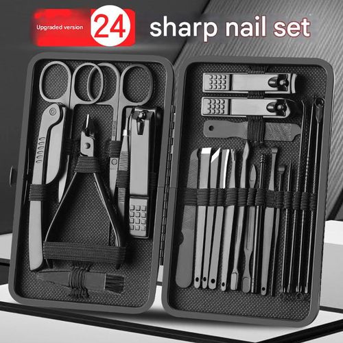 Black 24-piece nail clipper set, complete nail art tool set, pedicure cuticle trimmer