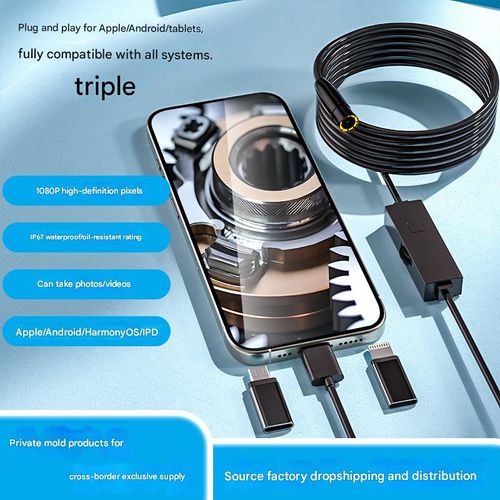 Industrial Endoscope — 3-in-1 Universal (Type-C, iOS, Android) — Dual-Lens HD Endoscope with Direct Mobile Phone Connection