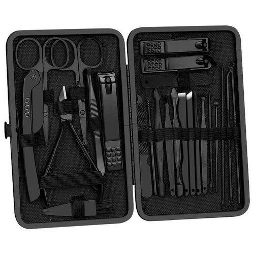 Black 24-piece nail clipper set, complete nail art tool set, pedicure cuticle trimmer