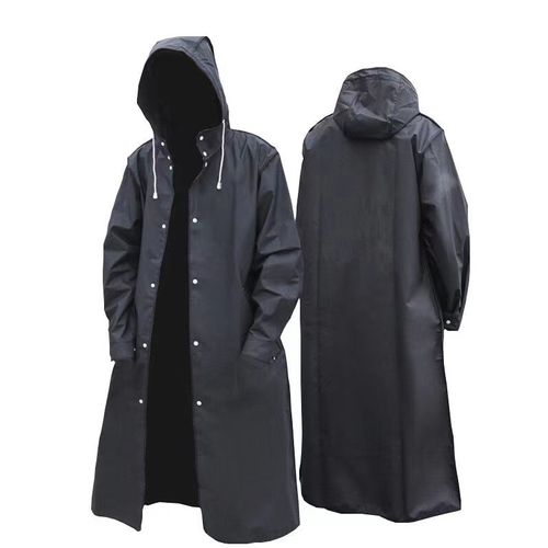 Adult long windproof and waterproof one-piece raincoat, black hooded outdoor cycling and hiking thickened raincoat