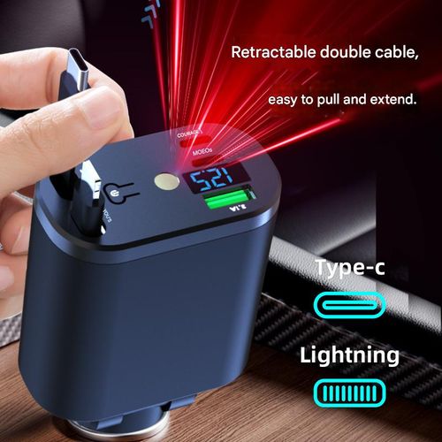 Starry Sky Car Cigarette Lighter Charger 120W Super Fast Mobile Phone Charger with 1-to-2 Retractable Cable