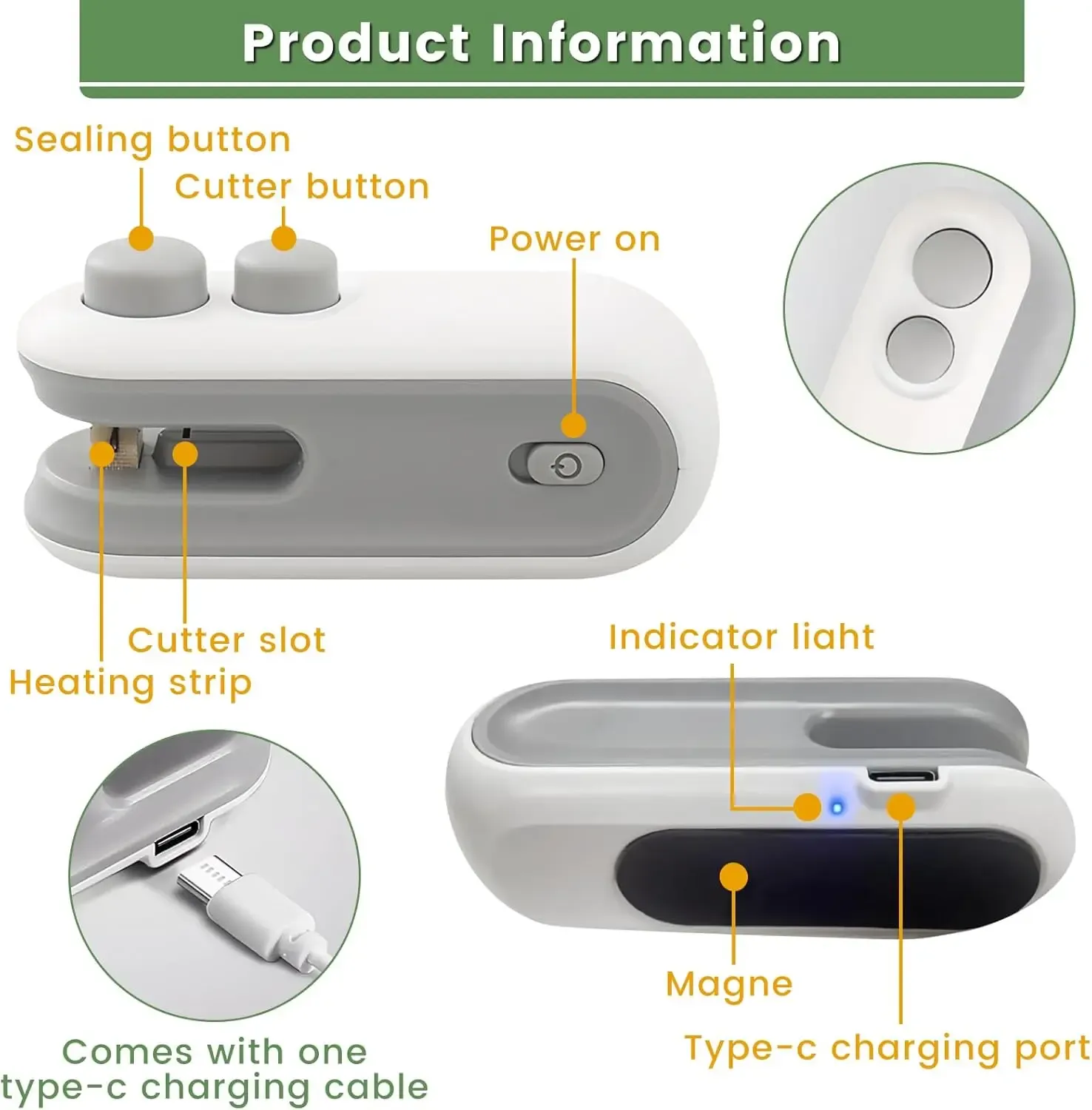 Mini Bag Sealer,2 in 1 Mini Bag Sealer and Cutter,Rechargeable Chip Bag Sealer,Sealer Machine,Bag Sealer for Snack,Sealing Machine for Plastic Bags Snack Bags