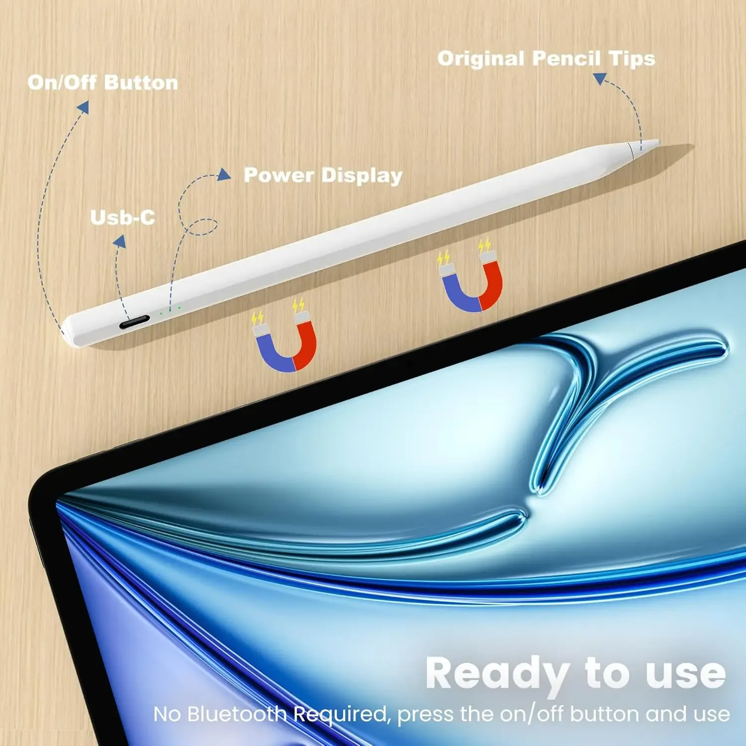 Compatible with Apple iPad, Xiaomi, and Huawei, this magnetic capacitive touch pen features pressure sensitivity, is easy to carry, and prevents accidental touches while making it suitable for tablet drawing.