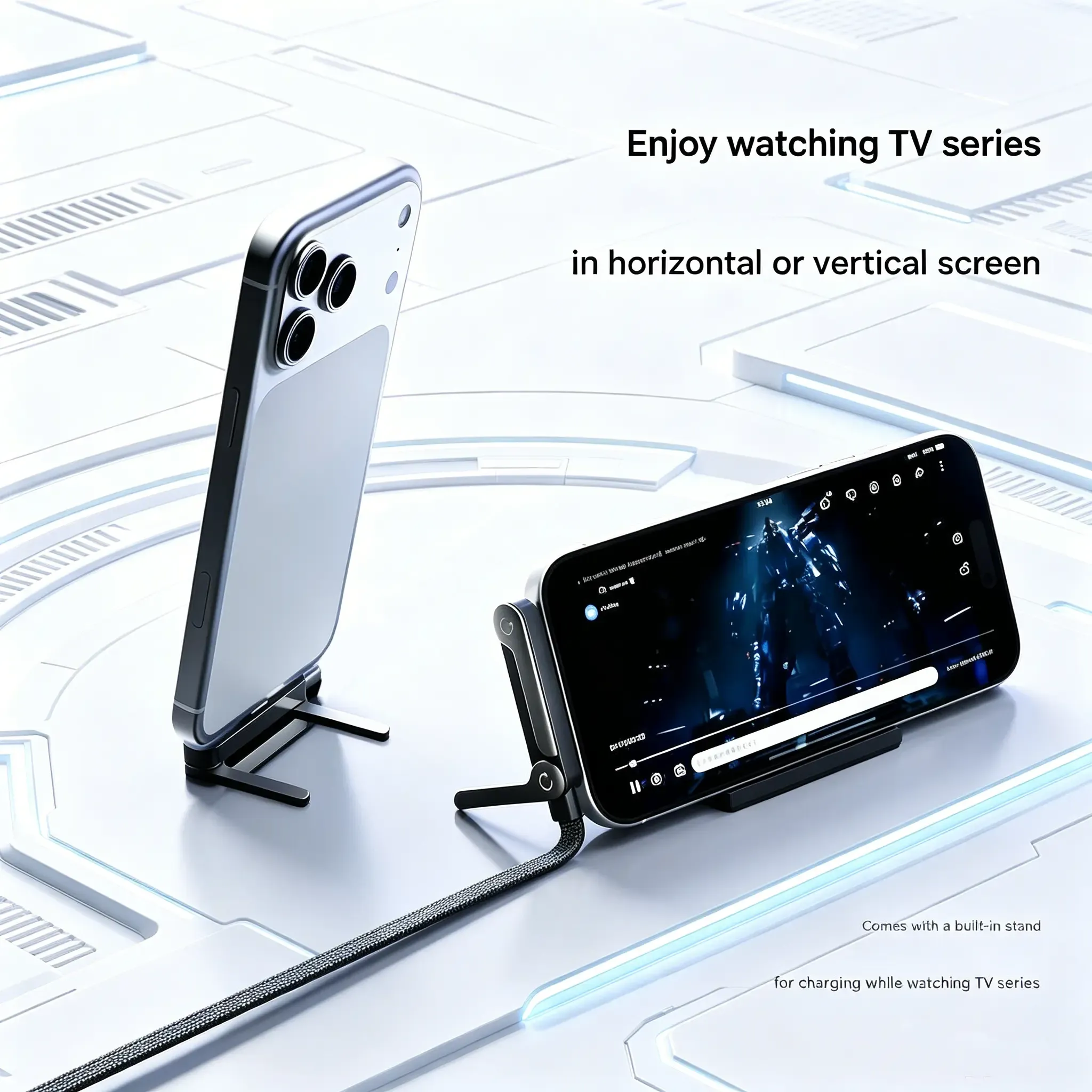 240W Super Fast Charging chargers — Built-in 360° Rotating Stand — 1.5m Data Charging Cable + Stand (2-in-1) — Zinc Alloy + Braided Cord — Type-C. Apple 15 16 17 Pro Max & Air, and Samsung Phones