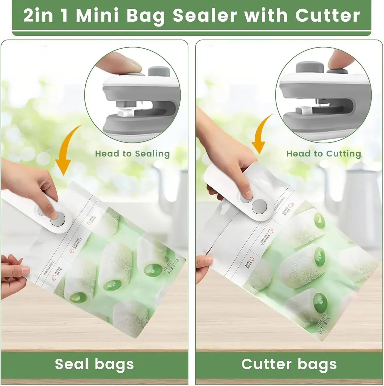 Mini Bag Sealer,2 in 1 Mini Bag Sealer and Cutter,Rechargeable Chip Bag Sealer,Sealer Machine,Bag Sealer for Snack,Sealing Machine for Plastic Bags Snack Bags