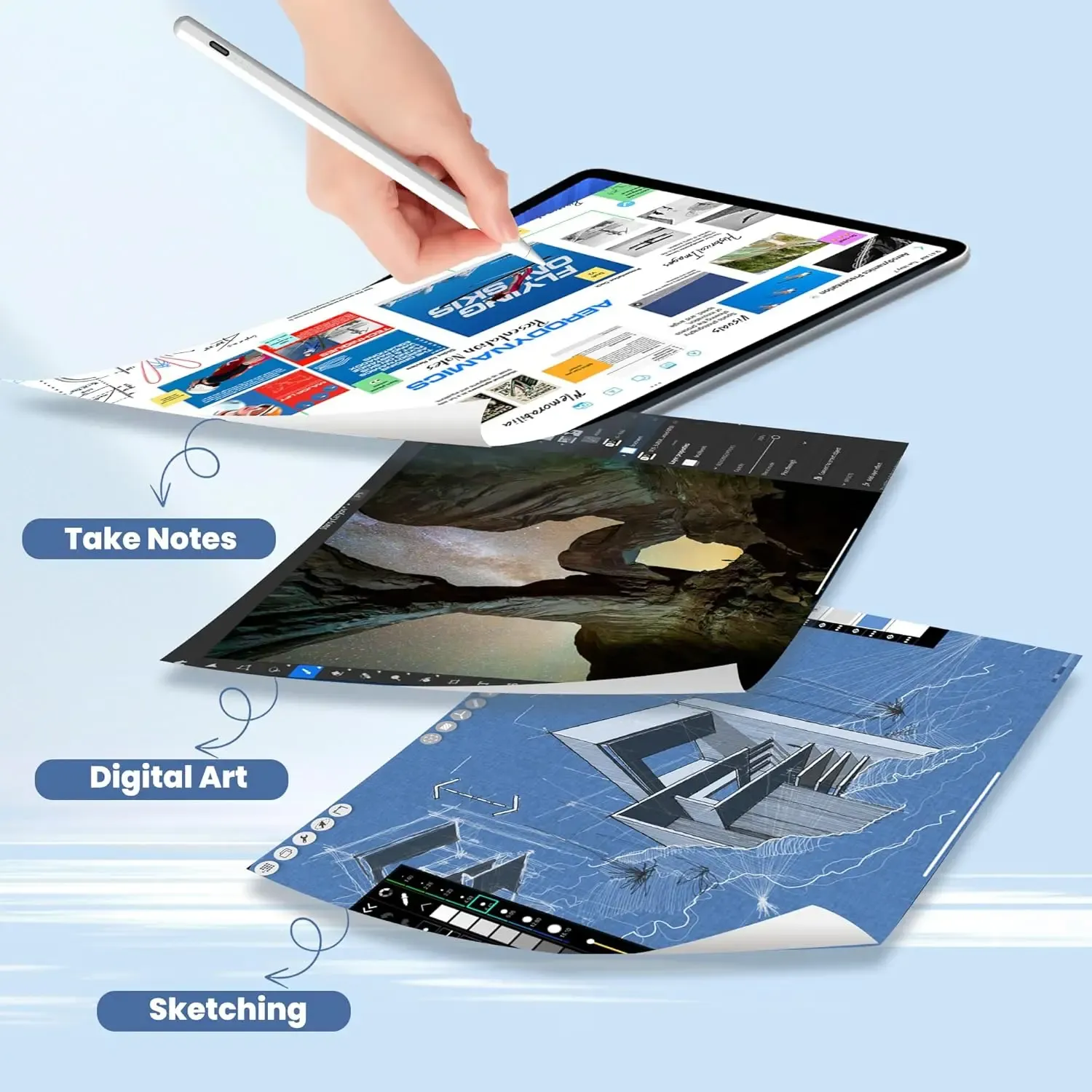 Compatible with Apple iPad, Xiaomi, and Huawei, this magnetic capacitive touch pen features pressure sensitivity, is easy to carry, and prevents accidental touches while making it suitable for tablet drawing.