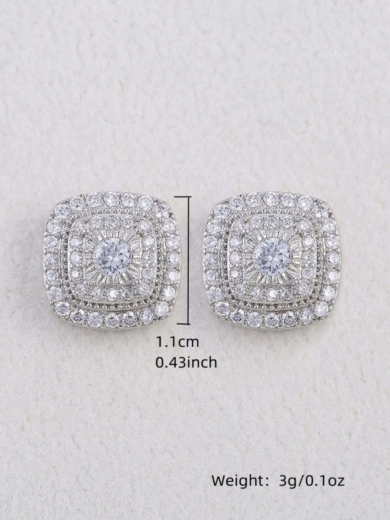 Fashion Hip Hop Synthetic Zirconia Geometric Square Stud Earrings, Unisex Trendy Jewelry for Women and Men, High Quality Sparkling Daily Wear Accessories