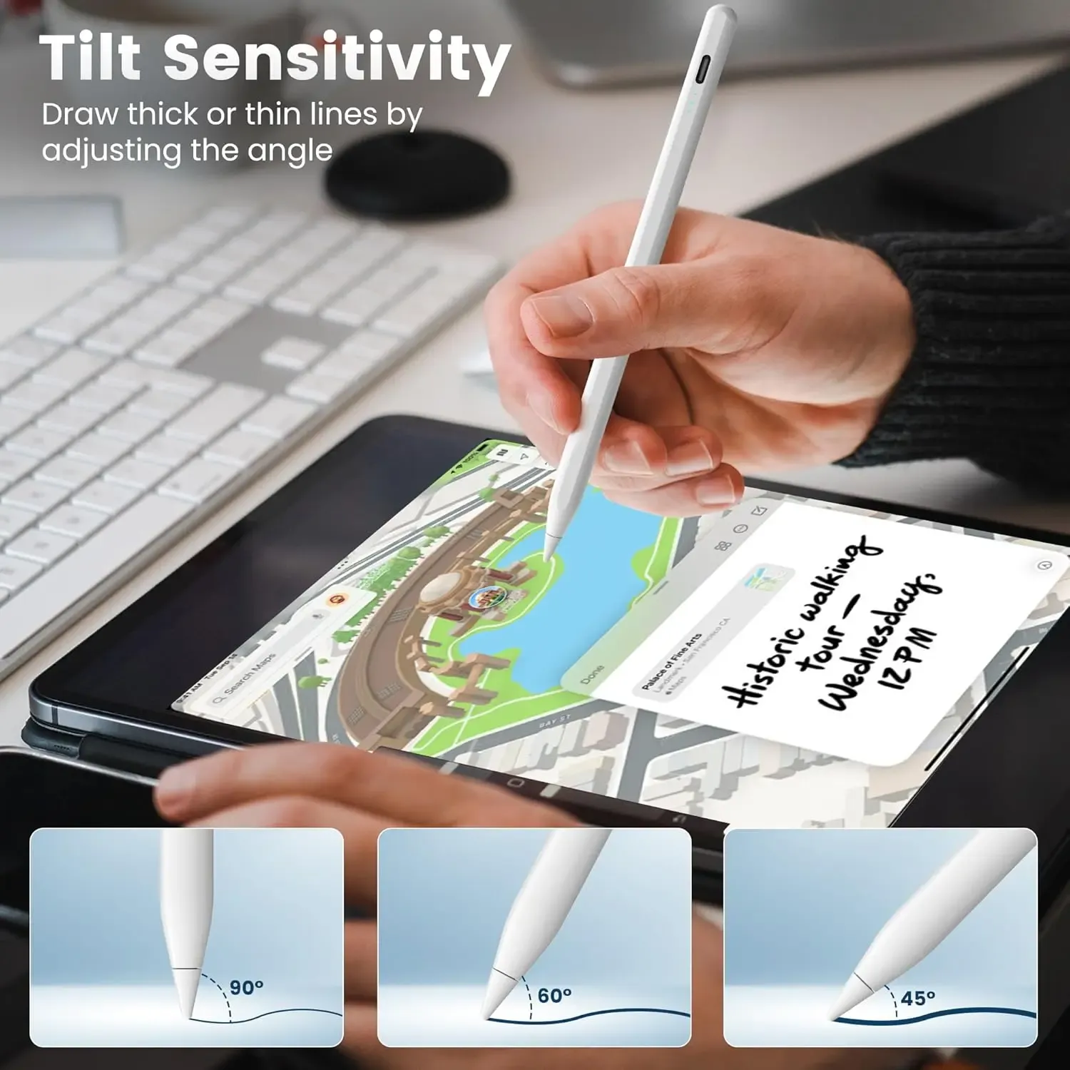 Compatible with Apple iPad, Xiaomi, and Huawei, this magnetic capacitive touch pen features pressure sensitivity, is easy to carry, and prevents accidental touches while making it suitable for tablet drawing.