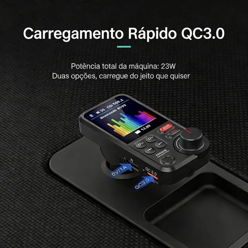 Transmissor FM Bluetooth BT93 para Carro - Som HIFI Sem Perdas, MP3 Player, USB e Equalizador de Graves e Agudos