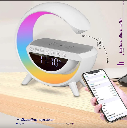 Despertador Inteligente V5.2 com Luz RGB para Carregador Sem Fio à Prova d'Água IPX5 para Celulares USB-C e Caixas de Som Inteligentes (Uso Externo)