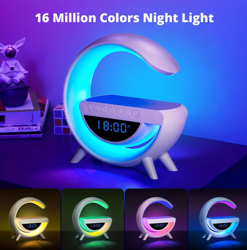 Despertador Inteligente V5.2 com Luz RGB para Carregador Sem Fio à Prova d'Água IPX5 para Celulares USB-C e Caixas de Som Inteligentes (Uso Externo)