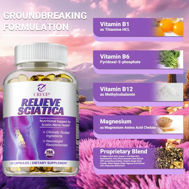 Grevip Nerve-Soothing Vitamins - Provides nutritional support for sciatic nerve health - Supplements with multiple vitamins and magnesium.