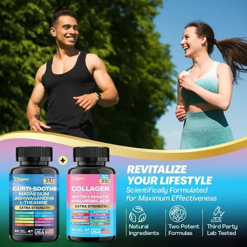 Shining Serenity Set - Zoyava Collagen & Cortisol All-in-One Dietary Supplement - Multivitamin Combo for Fitness & Healthcare with Extra Strength Ingredients - Made in USA
