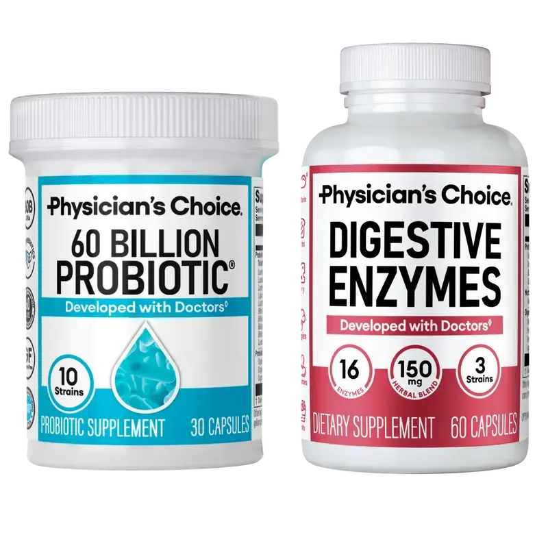 Physician's Choice Hack your Tummy Bundle: Bloating, Digestion & Immune Support for Men & Women with Digestive Enzymes & 60 Billion Probiotic