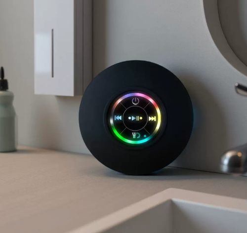 Mini Bluetooth Shower Speaker with LED light, Portable IPX4 Waterproof, Hands-Free Speakerphone. Rechargeable Using Micro USB, Wireless Stereo for Beach, Shower & Home