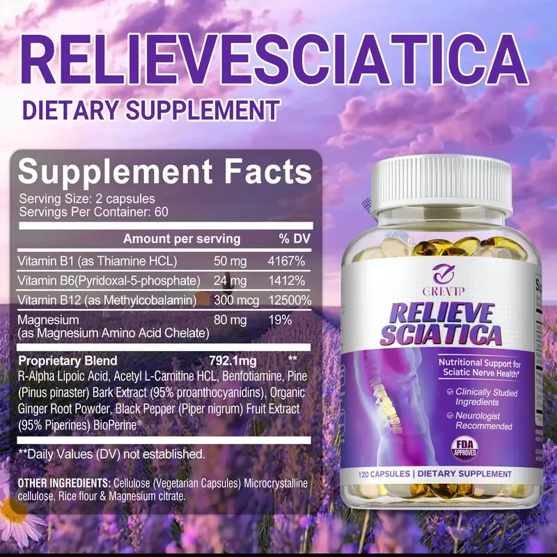 Grevip Nerve-Soothing Vitamins - Provides nutritional support for sciatic nerve health - Supplements with multiple vitamins and magnesium.