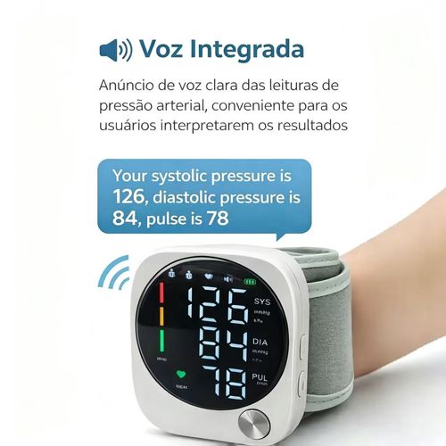 DealsForYouDays Monitor de Pressão Arterial de Pulso Recarregável com Tela Sensível ao Toque LED, Transmissão por Voz e Memória 99x2 — Medição Precisa da Pressão em Casa Feita de Forma Simples.