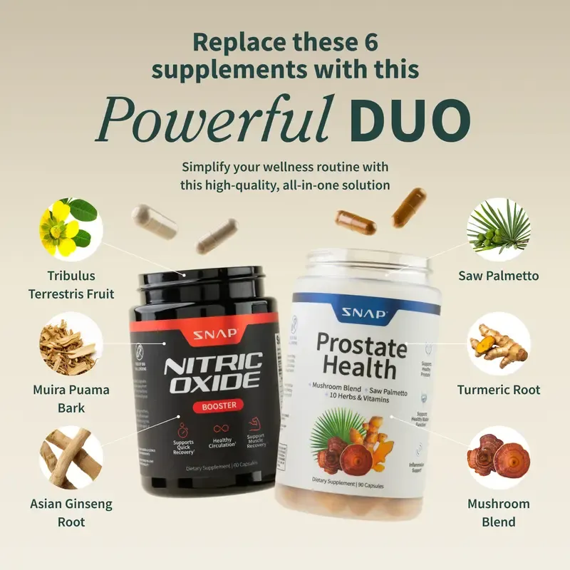Snap Supplements - Nitric Oxide Booster 90ct + Prostate Health Bundle - Natural Supplement Capsules - Support Blood Circulation & Prostate Health