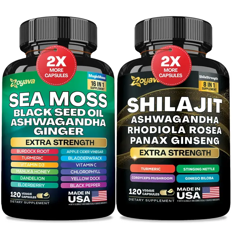 Dynamic Vitality Bundle - Zoyava Sea Moss & Shilajit Supplements - All-in-One Multivitamin Combo with Extra Strength Ingredients - MADE IN USA