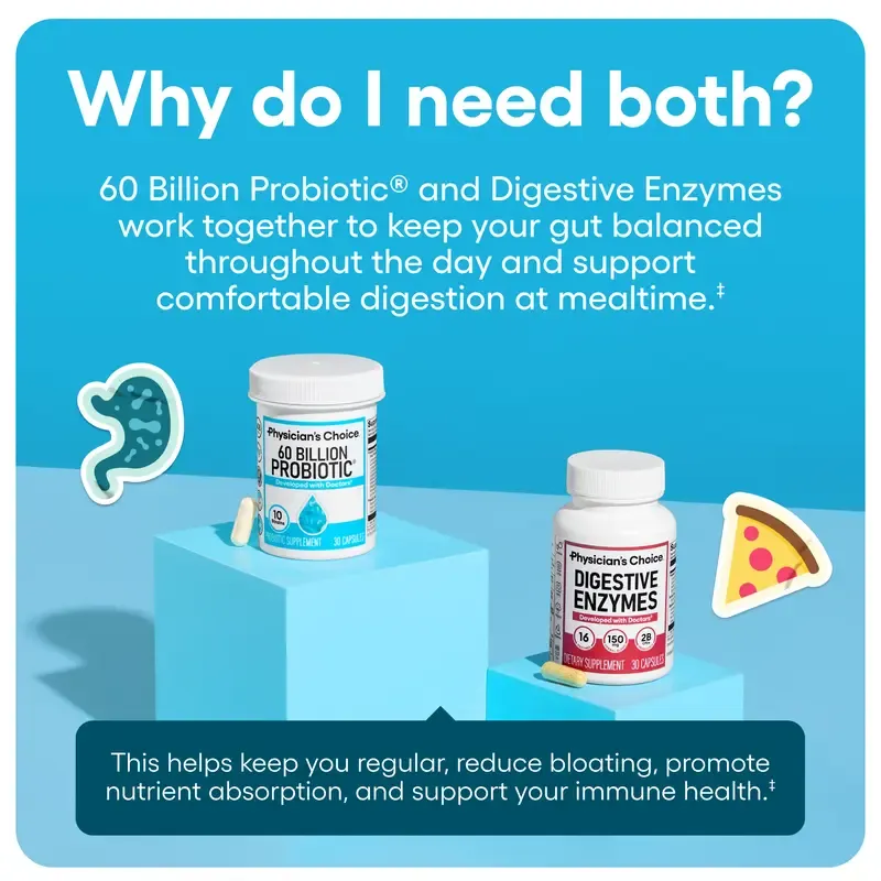 Physician's Choice Hack your Tummy Bundle: Bloating, Digestion & Immune Support for Men & Women with Digestive Enzymes & 60 Billion Probiotic