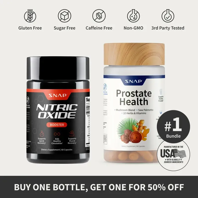 Snap Supplements - Nitric Oxide Booster 90ct + Prostate Health Bundle - Natural Supplement Capsules - Support Blood Circulation & Prostate Health