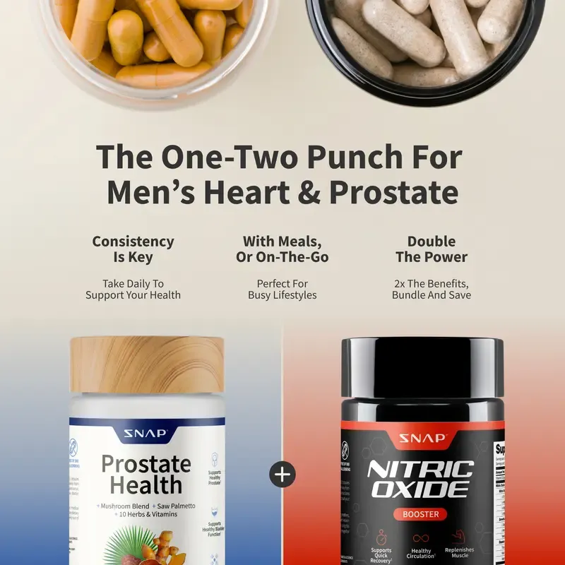 Snap Supplements - Nitric Oxide Booster 90ct + Prostate Health Bundle - Natural Supplement Capsules - Support Blood Circulation & Prostate Health