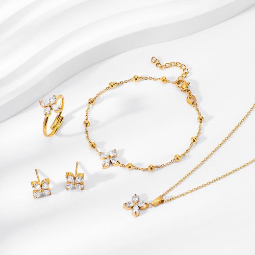 New fashion light luxury elegant zircon women's bracelet niche high-end titanium steel non-fading jewelry set