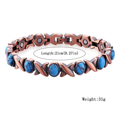 Fashion retro blue turquoise magnet bracelet ancient red copper brushed creative zinc alloy jewelry