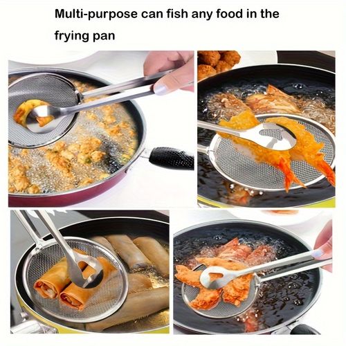 Stainless Steel Kitchen Strainer Spoon & Tongs - High-Temperature Resistant, Perfect for Frying Foods