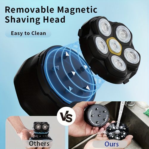6D Bald Shaver, Men's Anti Pinch Electric Shaver, Men's Beard Trimmer, Men's Rechargeable Electric Shaver, Dry And Wet Dual Shaving, Magnetic Suction Blade