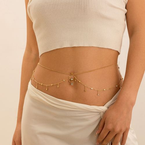 Sexy beach imitation pearl tassel rhinestone waist chain body chain zircon belly button nail body chain