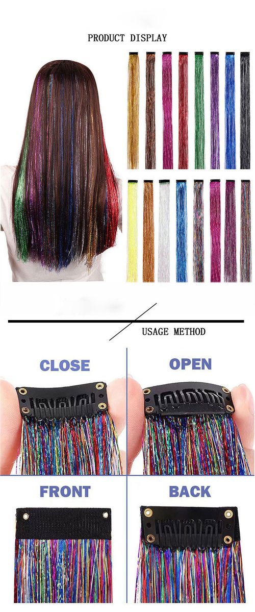 12 tablets Colorful Party Tinsel Hair Extensions Sparkling Seamless Clip-In Daily Wear Special Occasions