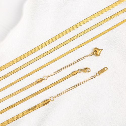 Non Tarnish Unisex Mens Jewelry Wide Gold Plated Stainless Steel Flat Snake Belly Herringbone Necklace Chain for Women