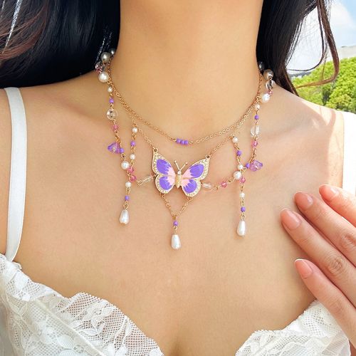 Beaded Y2K Butterfly Choker, Sweet & Cool Dopamine Necklace for Women, Unique Trendy Jewelry Gift