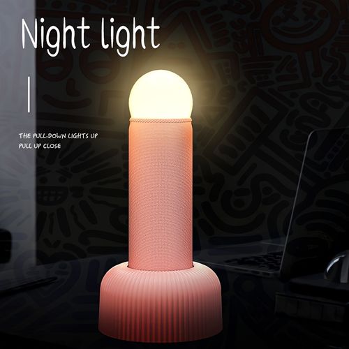 LED Night Light Column Shape Hand Pull Switch Atmosphere Table Lamp Eye Protection Rechargeable Sleep Night Lamp