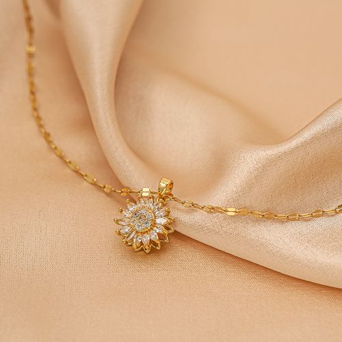 Sunflower Necklace Rotatable Sunflower Pendant Necklace Flower Necklace Jewelry
