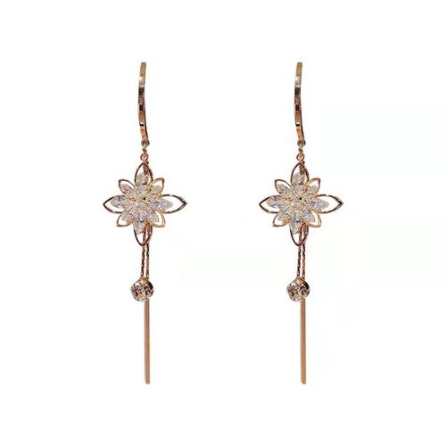 New Trendy Long Tassel Earrings Female S925 Silver Needle Zircon Flower Dangle Earrings