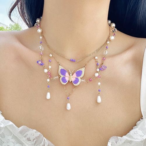 Beaded Y2K Butterfly Choker, Sweet & Cool Dopamine Necklace for Women, Unique Trendy Jewelry Gift