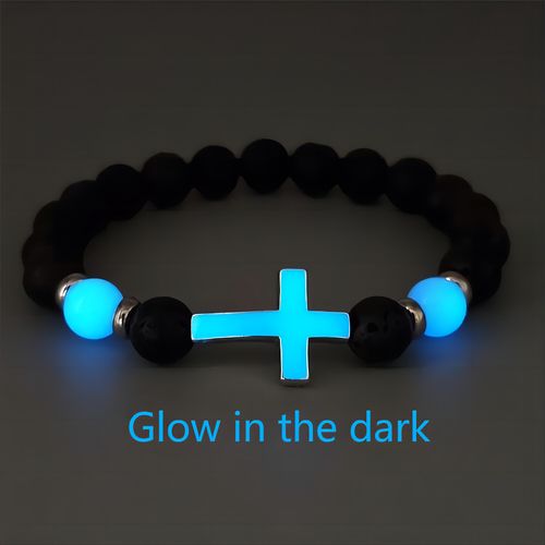 Gift Bracelet 8mm Volcanic Stone Beads Rosary Bracelet Luminous Cross Beaded Bracelet