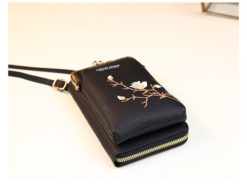 Peony flower embroidered small bag, mobile phone bag, shoulder bag