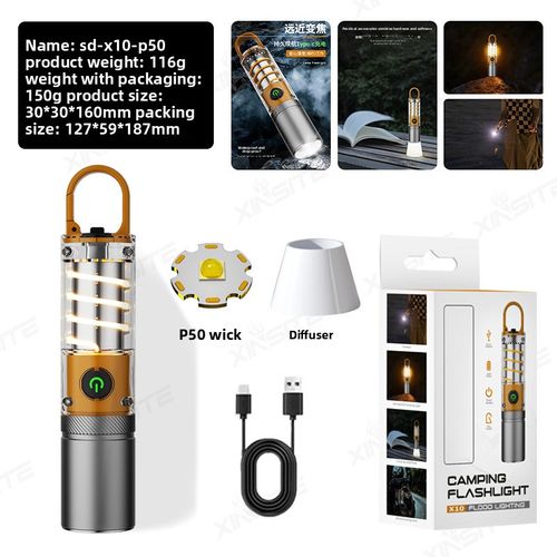 Portable Rechargeable LED Flashlight Multifunctional Outdoor Camping Lighting USB Rechargeable