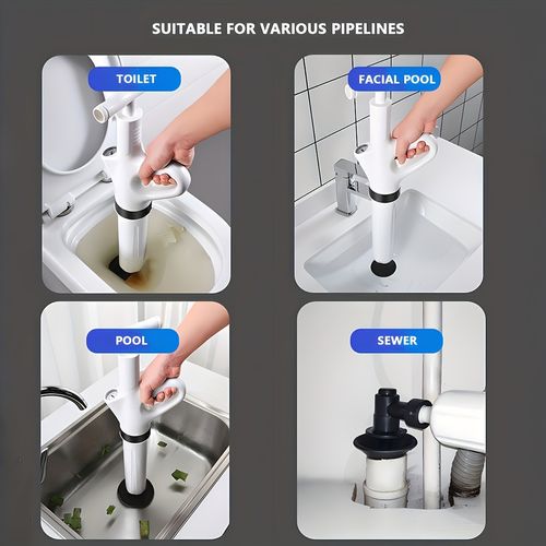 1pc Heavy-Duty Drain Jet Gun - Powerful Toilet Plunger for Unclogging Bathroom, Sink, and Floor Drains, Air Plunger Tool with Adjustable Pressure, No Electricity Needed, Durable Plastic Design