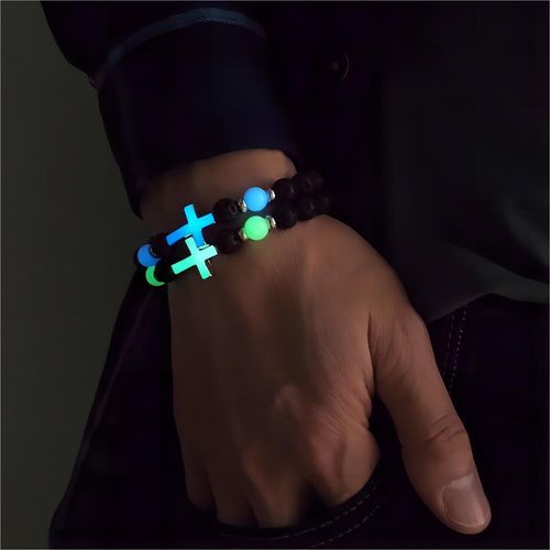 Gift Bracelet 8mm Volcanic Stone Beads Rosary Bracelet Luminous Cross Beaded Bracelet