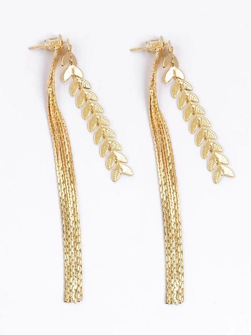 Fashionable women's gold earrings, metal wheat spike long tassel earrings