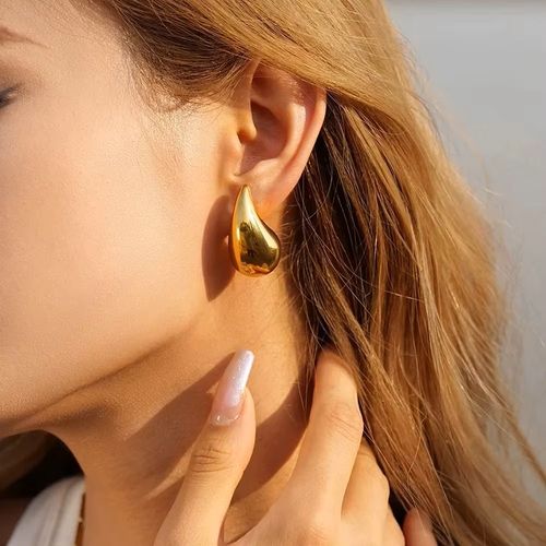 Hot Selling Fashion Simple Hollow Water Drop Earrings Smooth Stainless Steel Commas Teardrop Stud Earrings