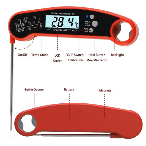 Kitchen Cooking Waterproof Digital Instant Read Meat Thermometers Steak BBQ Food Thermometers With Probe and Bottle Opener