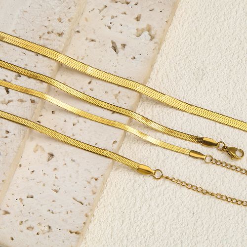 Non Tarnish Unisex Mens Jewelry Wide Gold Plated Stainless Steel Flat Snake Belly Herringbone Necklace Chain for Women