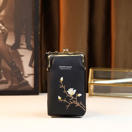 Peony flower embroidered small bag, mobile phone bag, shoulder bag