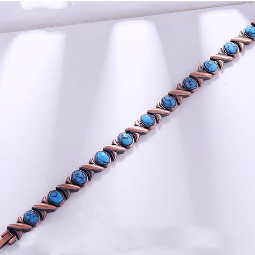 Fashion retro blue turquoise magnet bracelet ancient red copper brushed creative zinc alloy jewelry
