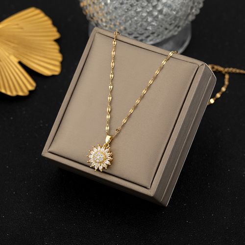Sunflower Necklace Rotatable Sunflower Pendant Necklace Flower Necklace Jewelry